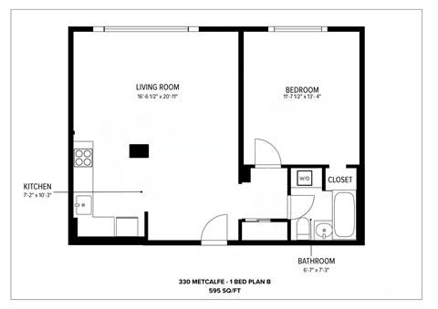 Floor plan for 1 bed, 1 bath, 1 sqft